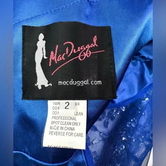 Mac Duggal Sapphire Blue Gown Rhinestone Front Chiffon Overlay Size 2 - Picture 13 of 16